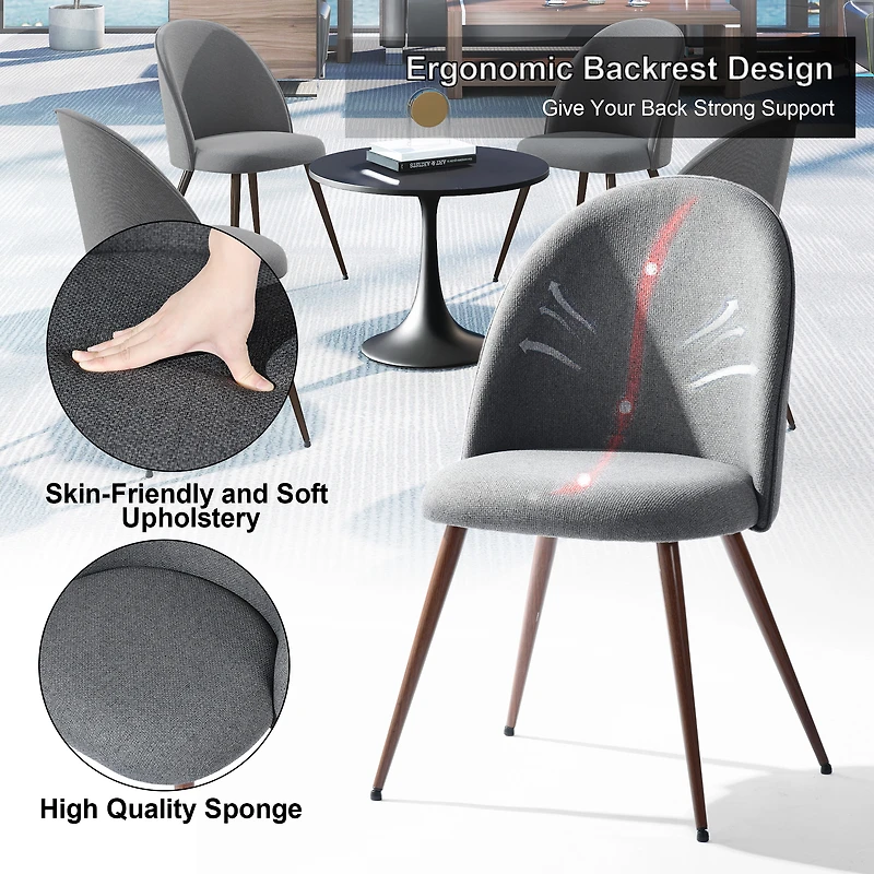 Homy Casa Set of 2 Armless Dining Chairs with Curved Upholstered Back, Grey Fabric