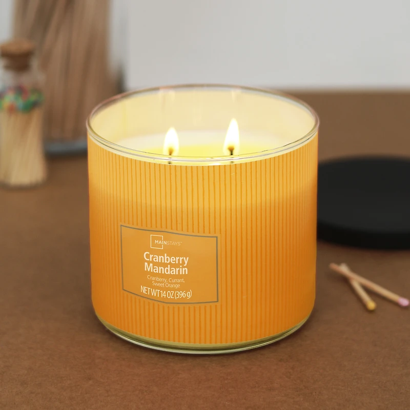 Mainstays 3-Wick Textured Wrapped Cranberry mandarin Scented Candle, 14 oz