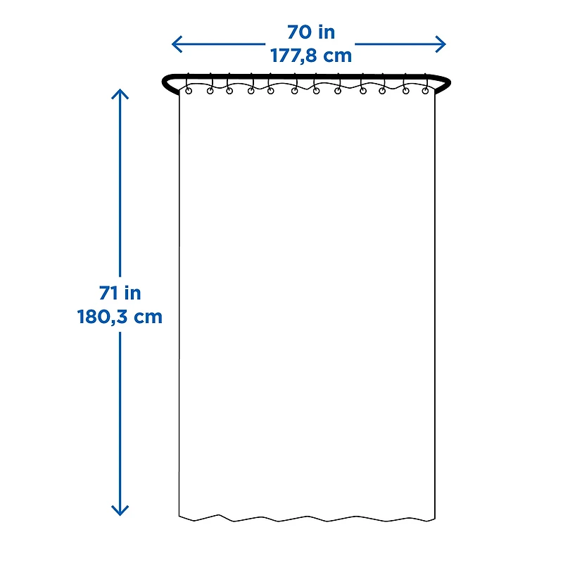 Mainstays Fabric Shower Liner, 70" x 71", Black