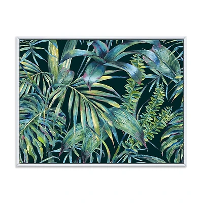 Designart Feuilles naturelles exotiques sur foncé I ART MURAL À CADRE FLOTTÉ