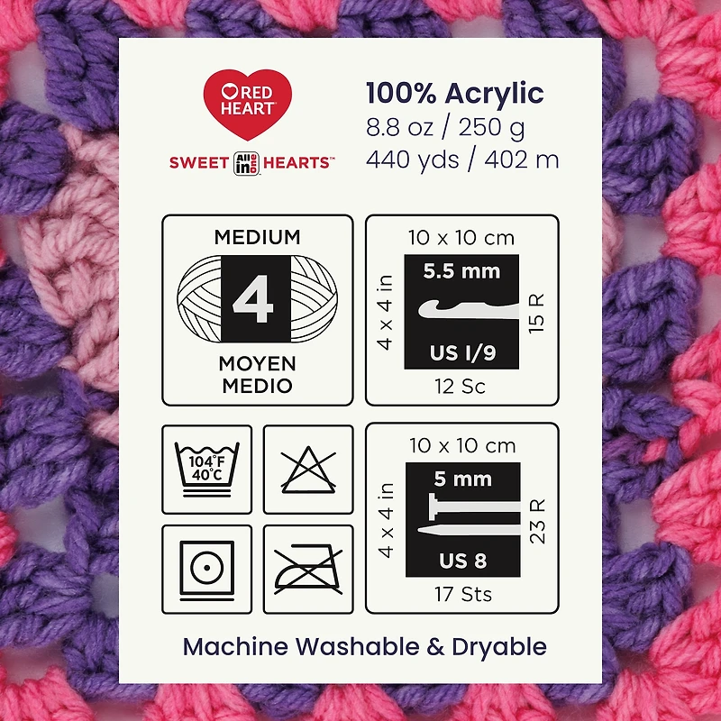 Red Heart® AIO Sweet Hearts™ n° 4 Worsted (Moyen) Acrylique, Candy Heart 250 g / 440 m