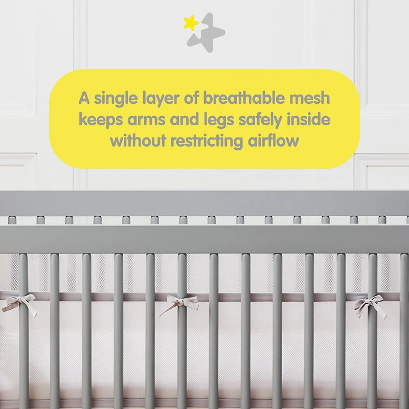 BreathableBaby Breathable Mesh Liner for Full-Size Cribs, Classic 3mm Mesh, Gray (Size 4FS Covers 3 or 4 Sides)
