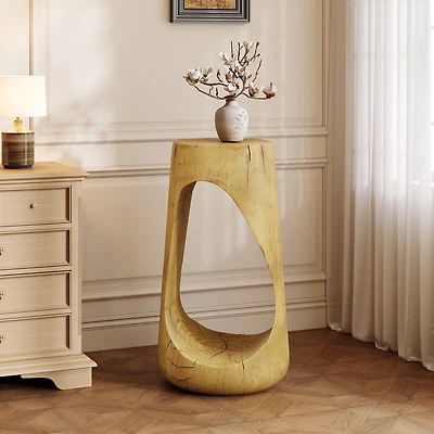 Noble House Grey MGO End Table,Wood Grain Texture 26.57" H Accent Table,Natural