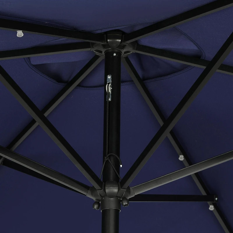 Nassau 6.5-ft x 10-ft Rectangular Market Umbrella with LED Bulb Lights - Navy Blue - Breez-Tex
