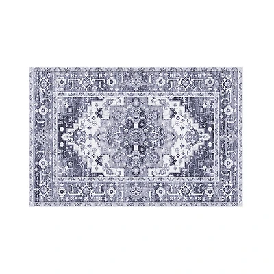 Mainstays Traditional Medallion Accent Scatter Mat, Blue and Light Grey, 30 in x 45 in, Machine Washable, for Hallway, Bedroom, Kitchen, Bathroom.