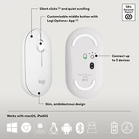 Logitech Pebble 2 Combo, clavier et souris sans fil, discrets et portables, personnalisables - Blanc