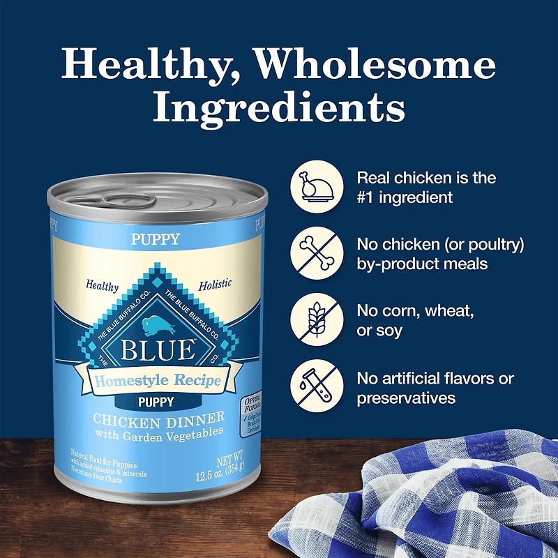 Blue Buffalo Homestyle Recipe Puppy Wet Dog Food, Chicken Dinner, 12.5-oz. Can
