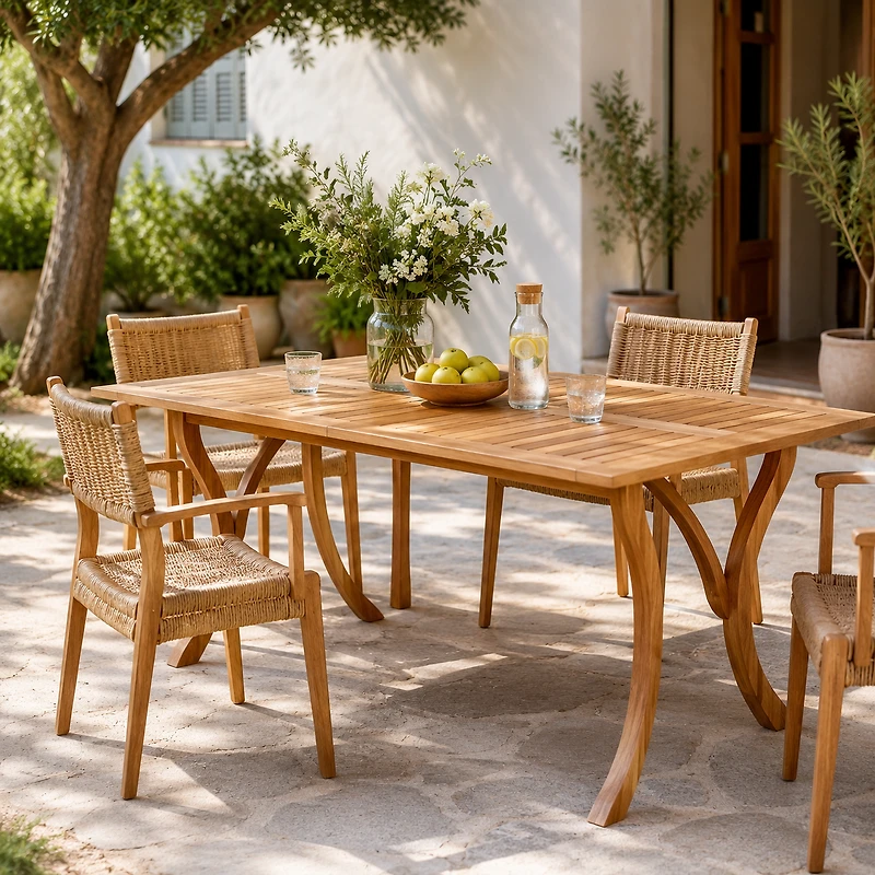 Homy Casa Outdoor Acacia Wood Dining Table, 59" Rectangular Slatted Patio Table for 6, Teak