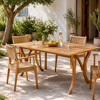 Homy Casa Outdoor Acacia Wood Dining Table, 59" Rectangular Slatted Patio Table for 6, Teak