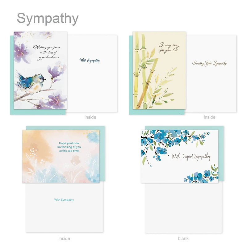 American Greetings - Assortiment de 15 cartes de condoléances avec enveloppes et cachets (Nature en aquarelle)