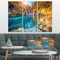 Design Art Turquoise Water And Sunny Beams Landscape Photo Canvas Art Print