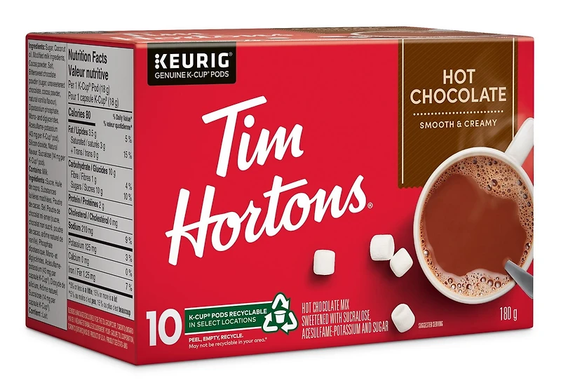 Capsules K-Cup de chocolat chaud Tim Hortons, capsules K-Cup à usage unique compatibles avec Keurig, onctueux et crémeux, 10 capsules