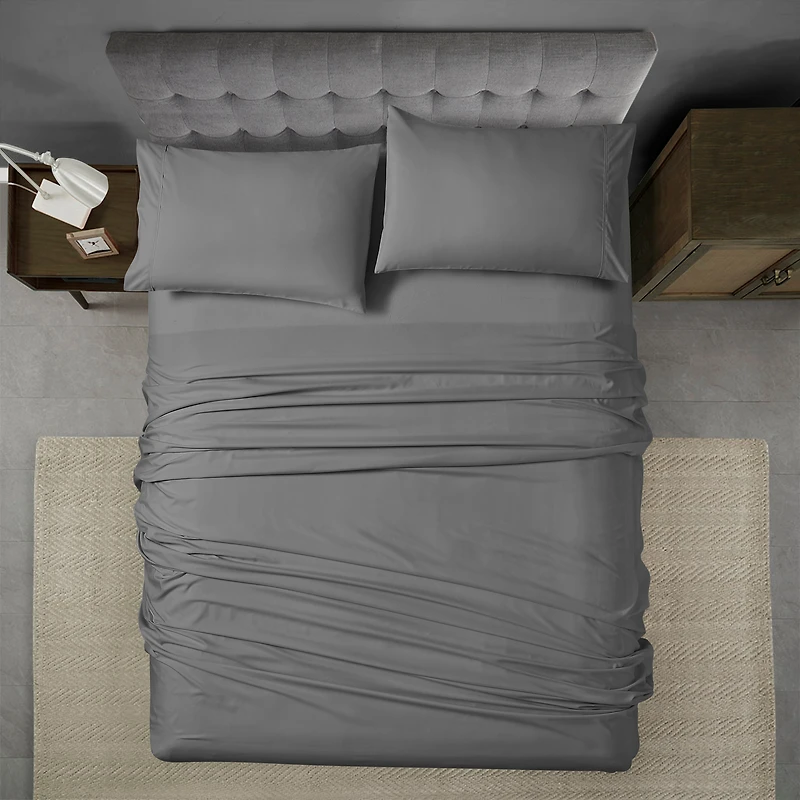 Swift Home Basic 4-Piece King Size Sheet Set, Ultra Soft, Deep Pocket, Easy Care Bedding Set, Gray
