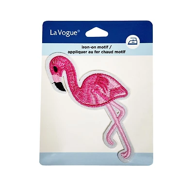 LA VOGUE Flamingo Embroidered Iron-On Patch, 1 piece - ~11.43 × 8.89 cm (4.5 × 3.5 in)