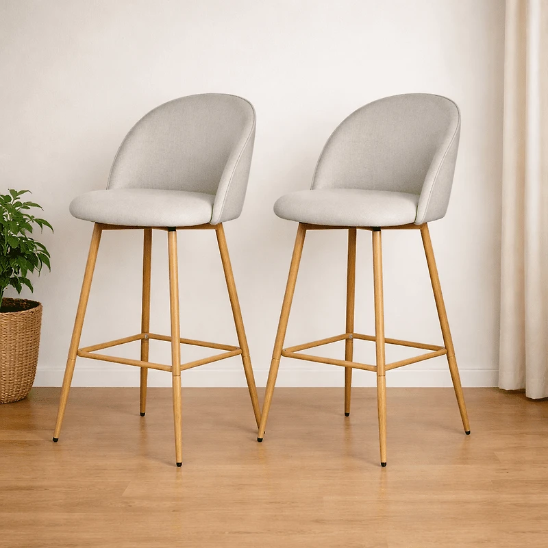 Homy Casa Set of 2 Modern Bar Stool with Fabric Upholstery - 26 in. Seat Height Adjustable Seat for Kitchen Island