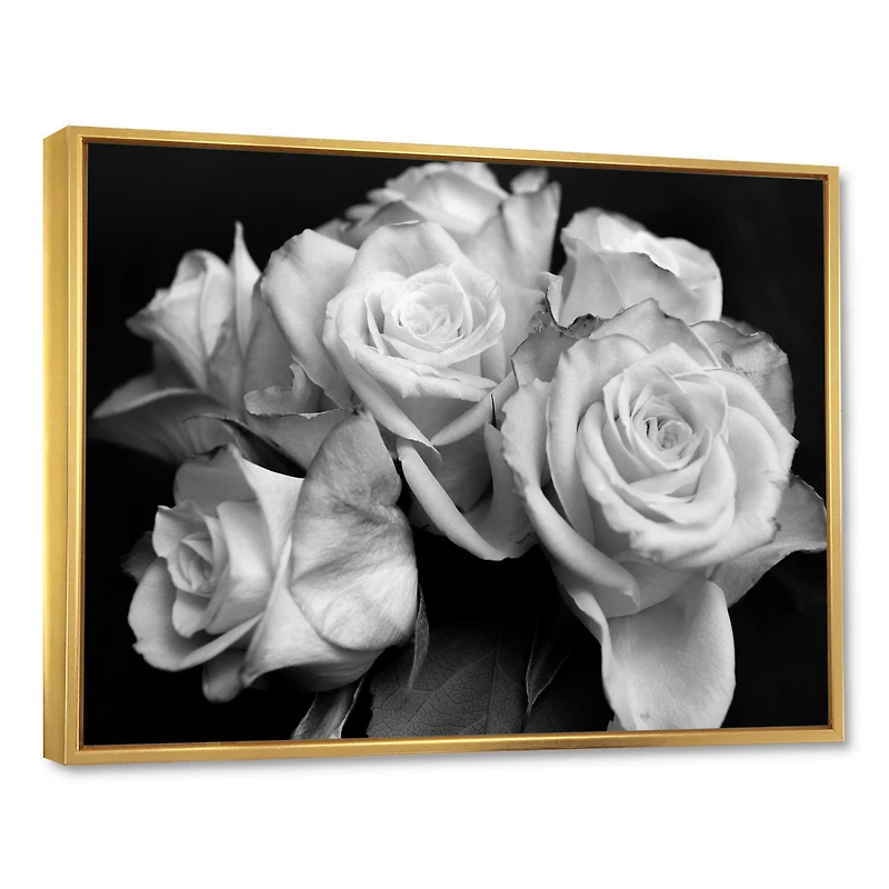 Designart Bunch of Roses Black and White FLOAT FRAME WALL ART