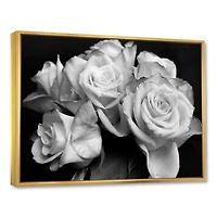 Designart Bunch of Roses Black and White FLOAT FRAME WALL ART