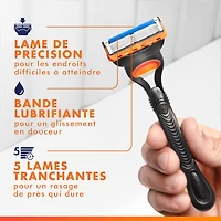 Gillette Fusion5 Rasoir pour Hommes, 1 Manche de Rasoir, 2 Cartouches de Lames, avec Bande Lubrifiante et Tondeuse de Précision pour Hommes