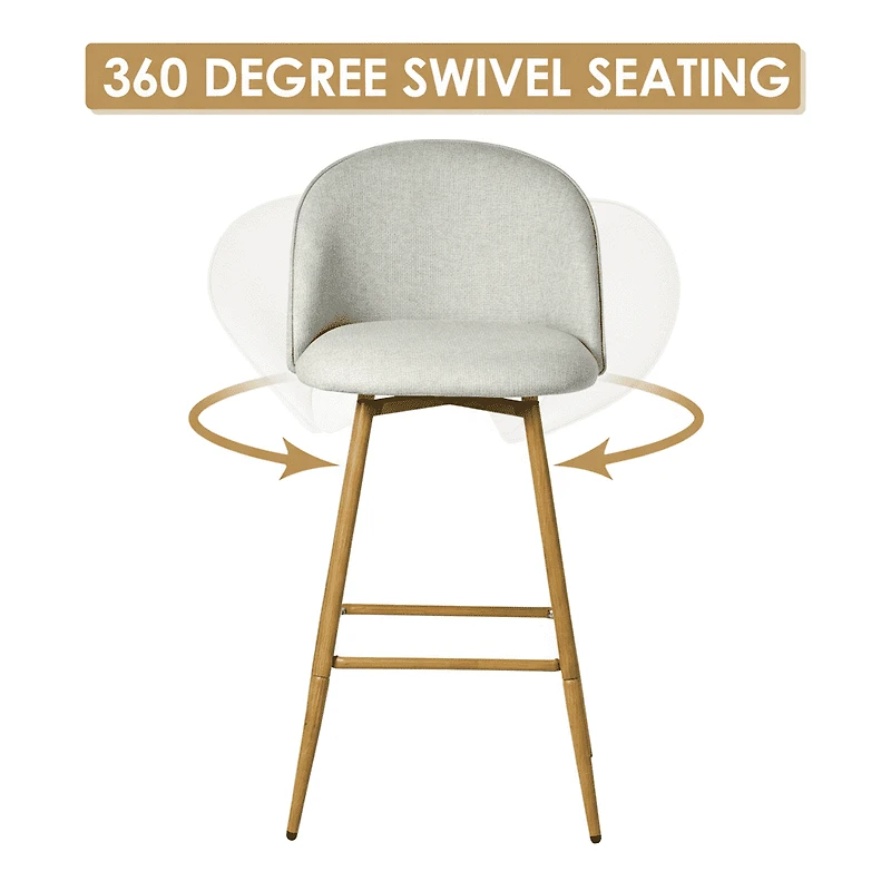 Homy Casa Set of 2 Modern Bar Stool with Fabric Upholstery - 26 in. Seat Height Adjustable Seat for Kitchen Island