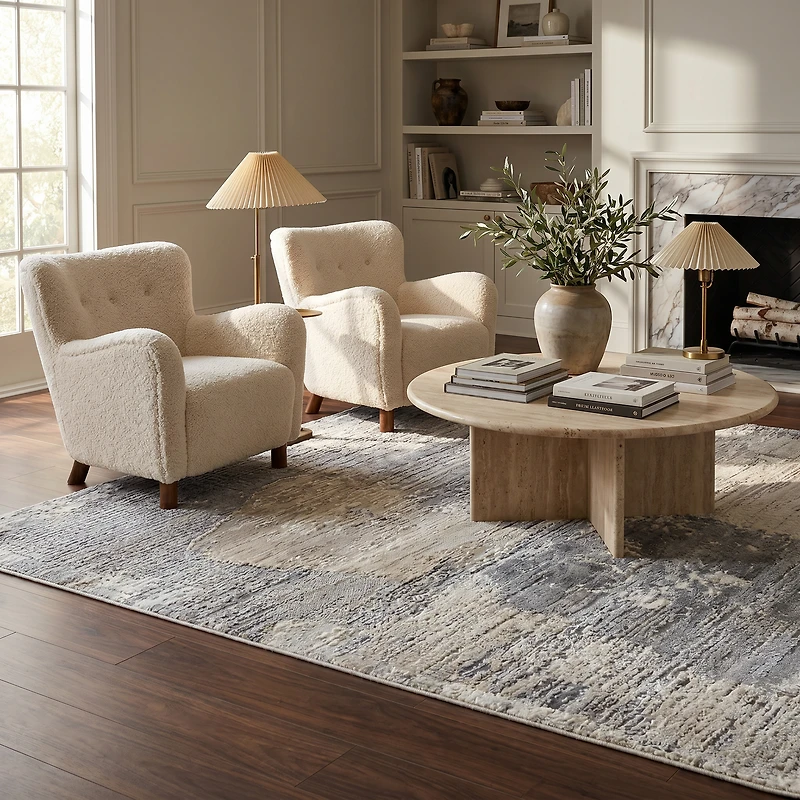 Rug Branch Nomad Abstract Indoor Area Rug, Cream Grey, Modern - Living Room, Bedroom, Dining Room, and Kitchen