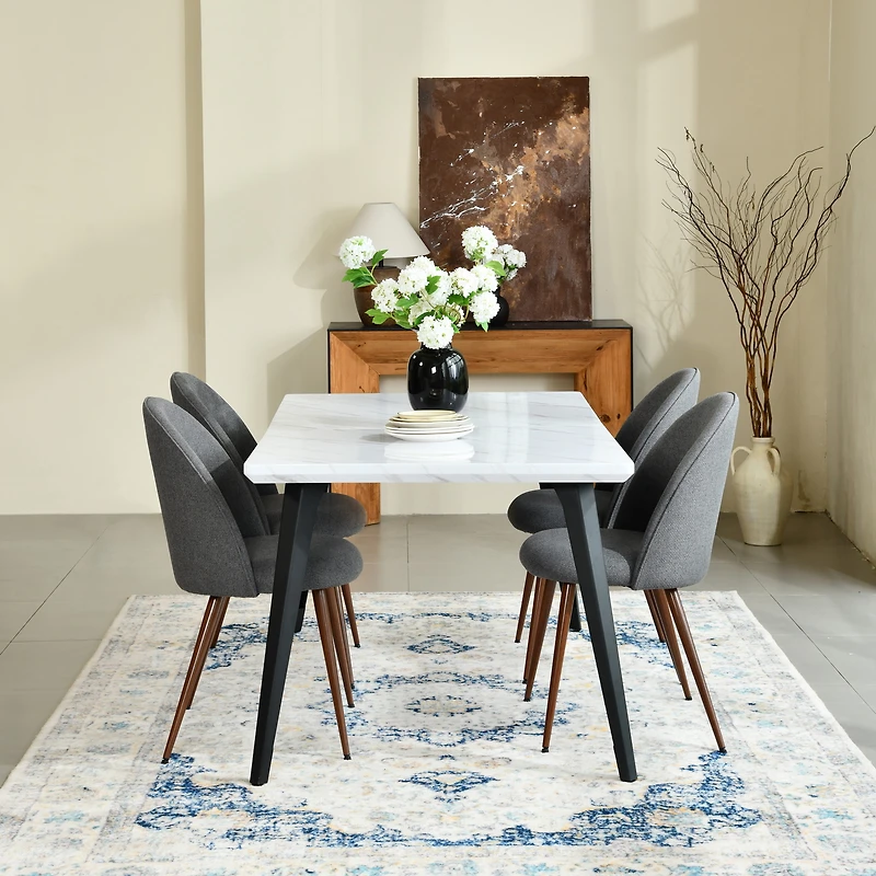 Homy Casa Set of 2 Armless Dining Chairs with Curved Upholstered Back, Grey Fabric