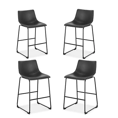 Plata Import Landon Stool  with PU leather and matte black powder coated steel frame Set of 4 for Dining Area