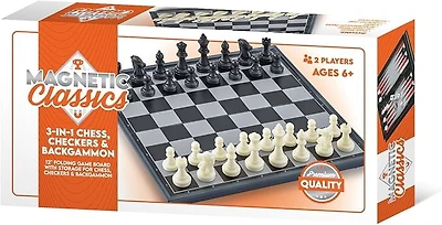 Tradeopia 12 Inch Magnetic 3-in-1 Chess, Checkers & Backgammon Set – Durable Family Board Game for Home & Travel Fun