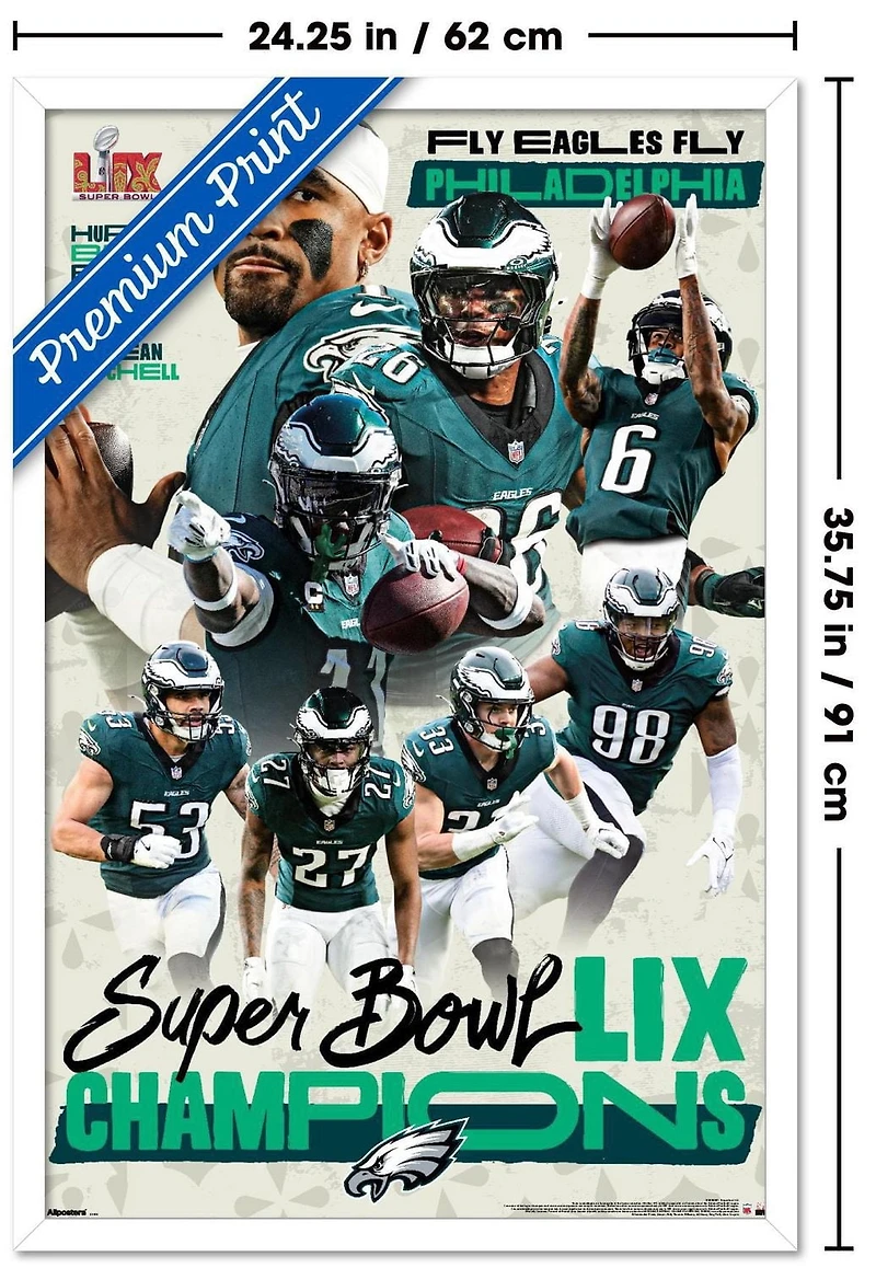 NFL Philadelphia Eagles - Super Bowl LIX Champions Wall Poster, 22.375" x 34" Framed