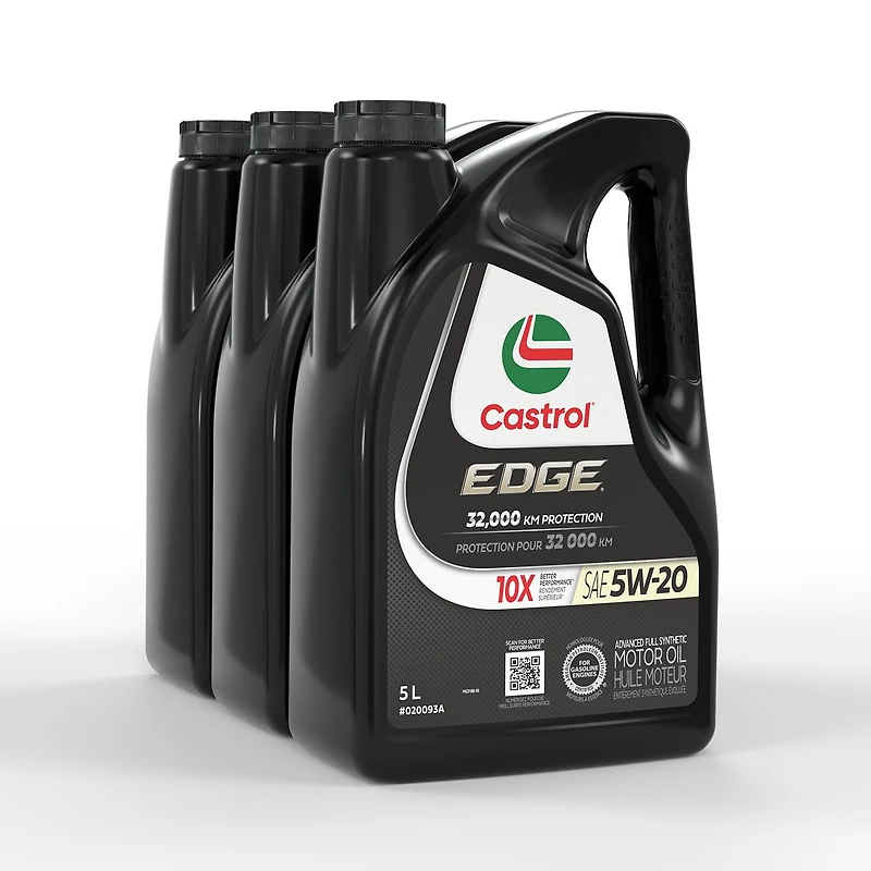 Huile Castrol EDGE 5W20 entièrement synthétique, 3 bidons de 5 L
