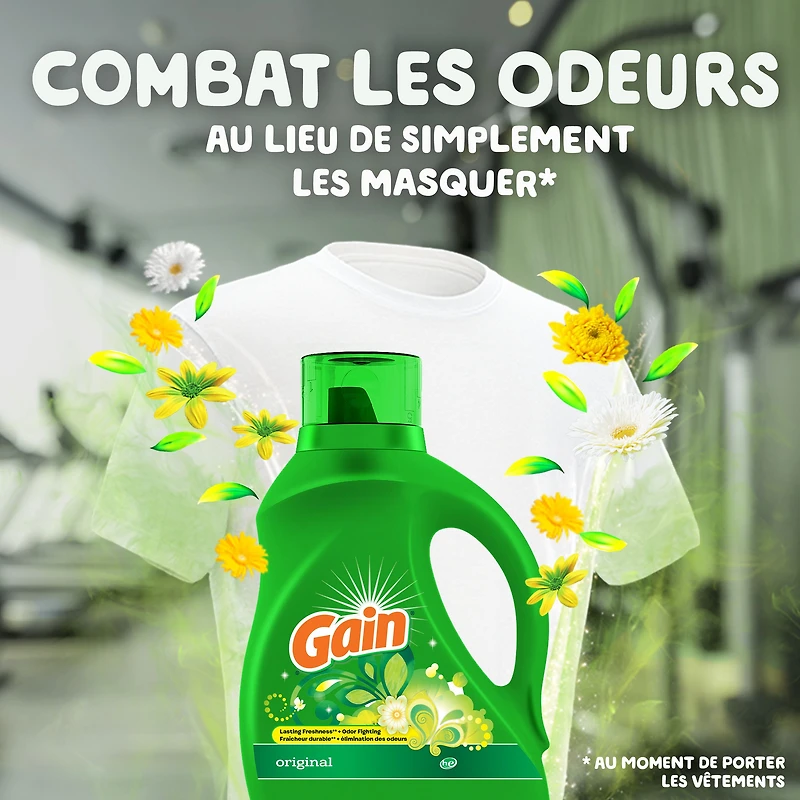 Gain Liquid Laundry Detergent, Original Scent, 1.24 L, 32 loads, Freshness + Odour Fighting, High efficiency washing machine iquid cleaning soap