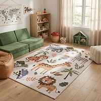 Rug Branch Soft Steps Playtime Cartoon Animals, Educational Learning Soft Area Rug, White Beige - Boys & Girls in Playroom, Nursery, Bedroom