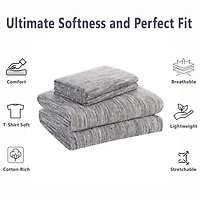 Mainstays Cotton Rich Extra Soft Jersey Bed Sheet Set, Queen, Grey Spacedyed, 4 Pieces