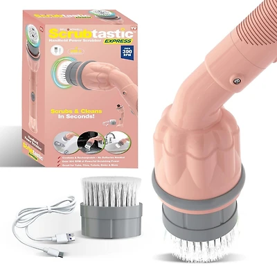 Bell + Howell Scrubtastic Express Pink Rechargeable Handheld Power Scrubber – Cordless Bathroom Cleaner