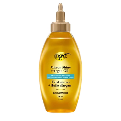 OGX Mirror Shine + Argan Oil Pre-Wash Hair Gloss, Smoothing Rinse Out Treatment for 48 Hours of Glossy Shine* & Nourishing Repair, Lightweight Hair Oil Mends Split Ends***