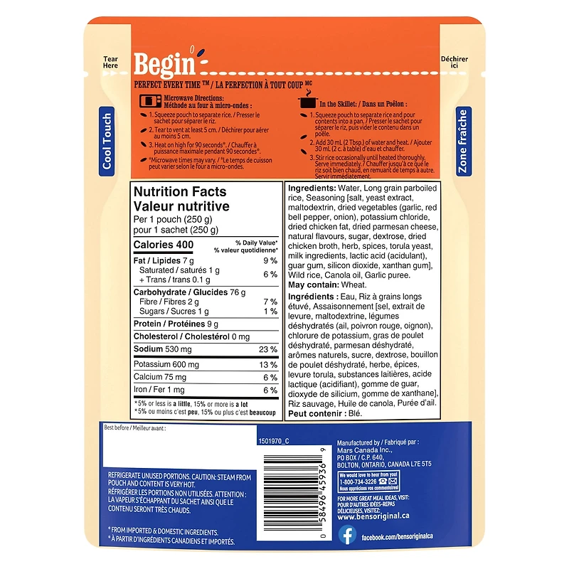 BEN'S ORIGINAL BISTRO EXPRESS riz à grains longs et riz sauvage d'ail rôti d'accompagnement, sachet de 250 g