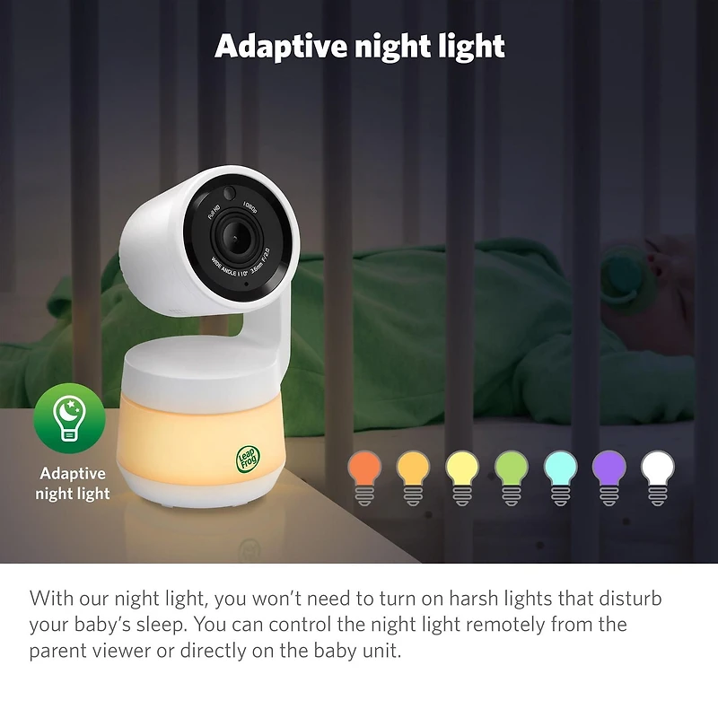 LeapFrog LF925HD Moniteur de bébé Wi-Fi 1080p panoramique à 360 degrés et inclinaison à affichage haute définition 720p de 5 po, veilleuse, vision nocturne couleur, (blanc)