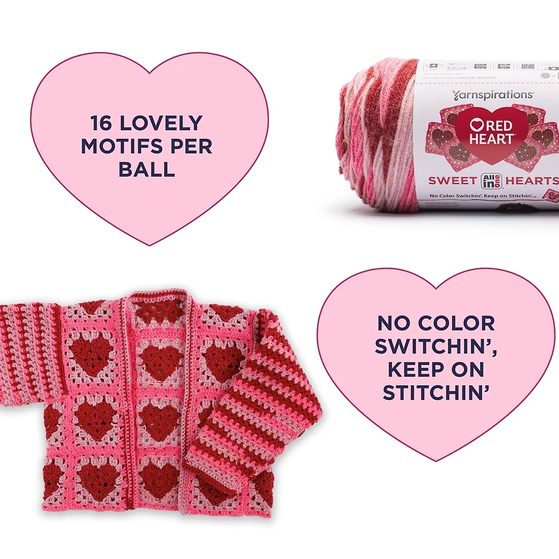 Red Heart® AIO Sweet Hearts™ #4 Worsted (Medium) Acrylic Yarn, Primary 8.8oz/250g 440 Yards