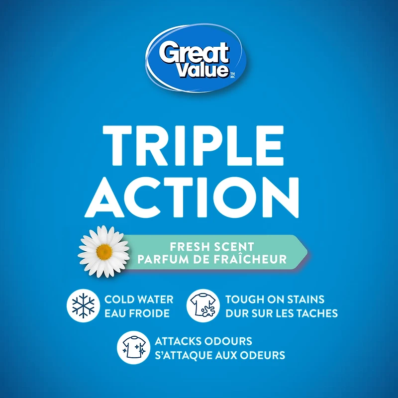 Great Value Liquid Laundry Detergent Triple Action Fresh Scent 55 wash, 2.2L