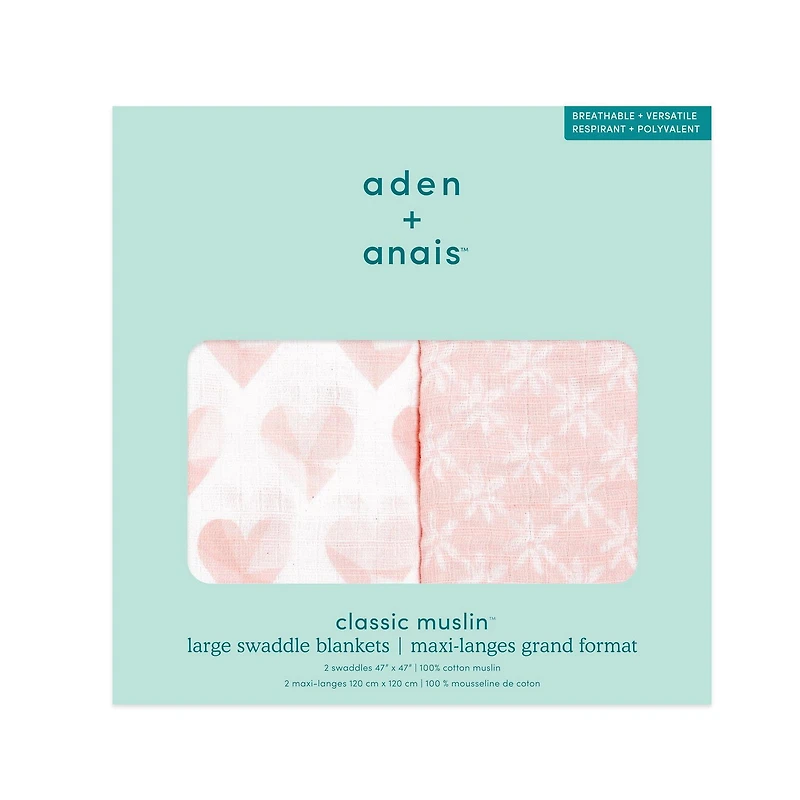 Aden + Anais™ Essentials 2-Pack Swaddles - Cotton Muslin - Piece of My Heart