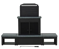 Sunjoy Wood Burning Fireplace, Matte Black Outdoor Steel Fireplace with Chimney, Log Holders, Fireplace Tool, and PVC Cover