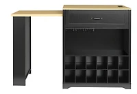 Noble House Extendable Counter Table with Wheels & Power Outlet,Black+Natural
