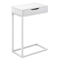 Monarch Specialties Accent Table, C-shaped, End, Side, Snack, Storage Drawer, Living Room, Bedroom, Metal, Laminate, White, Contemporary, Modern