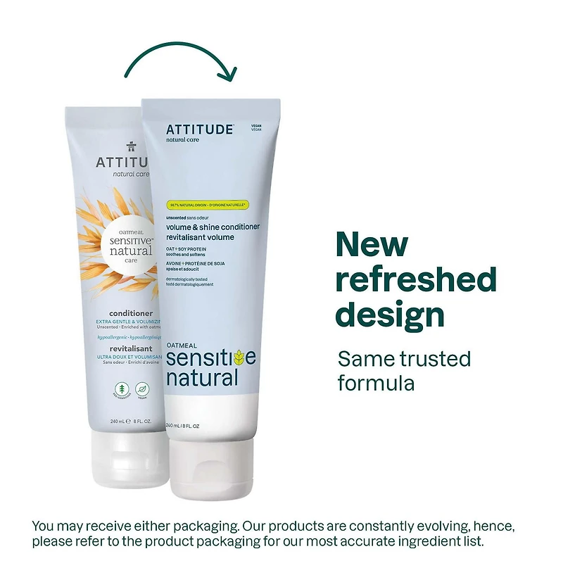 ATTITUDE Avoine Sensible Naturel, Revitalisant Volume et Brillance, Sans Odeur