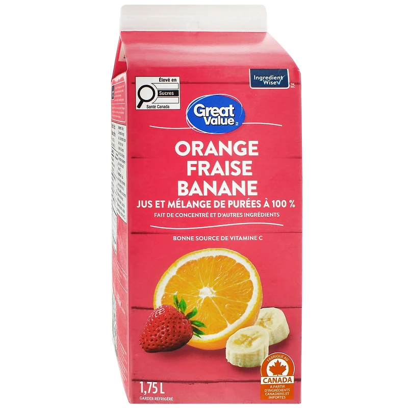 Great Value Orange Strawberry Banana 100% Juice & Purée Blend from Concentrate and Other Ingredients