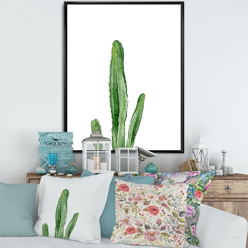Designart Green Cactus South Western Plant Botanical Detail FLOAT FRAME WALL ART