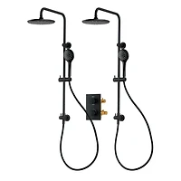 Square 3-functions thermostatic valve, 2 adjustable shower post systems, Matte black finish