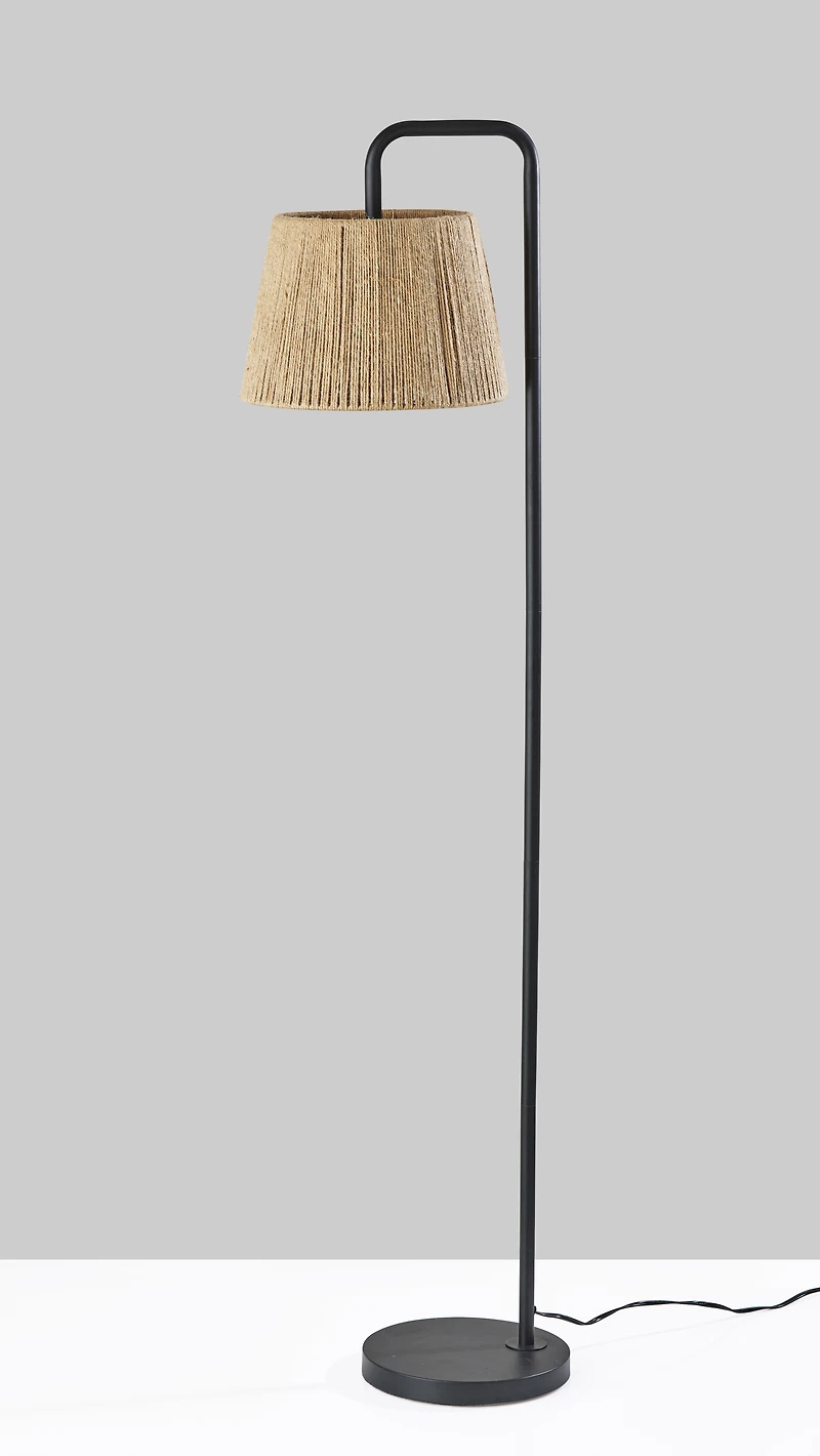 Mainstays Black Metal Floor Lamp with Rope Shade, Transitional Styling, Ideal for Office and Dorms, New