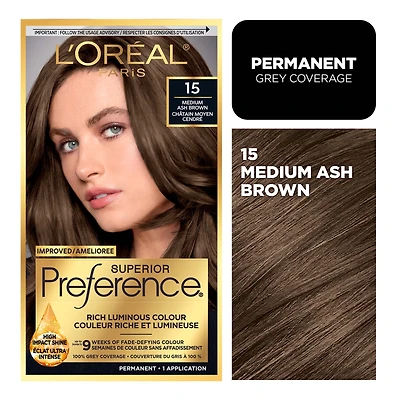 L'Oreal Paris Superior Preference Permanent Hair Color, Oil-in-Gel, Brun cendré moyen, 1 boite