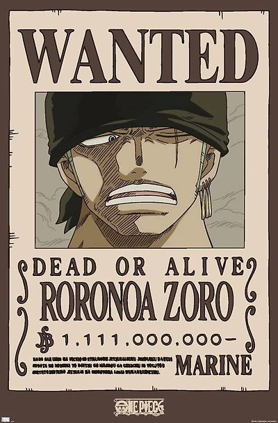 One Piece - Avis de recherche de Roronoa Zoro