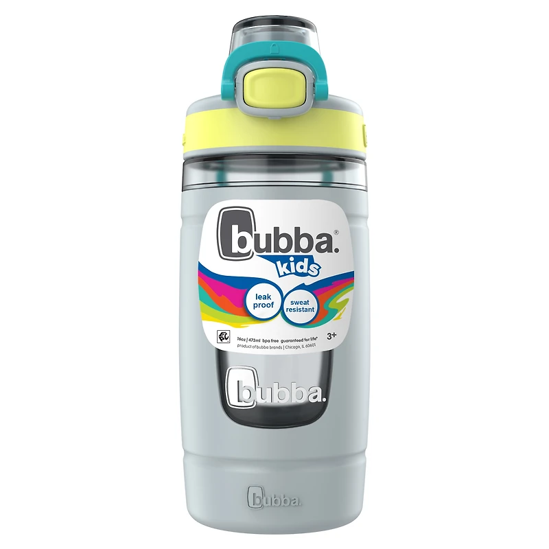 Bouteille d’eau pour enfants Flo bubba, 473 ml, large ouverture, manchon en silicone, couvercle à bouton-poussoir